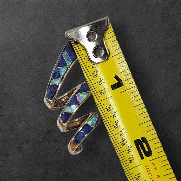 Sterling Silver Spiral Pendant Lapis & Opal Inlay Southwestern Style Signed Blue - Picture 5 of 5